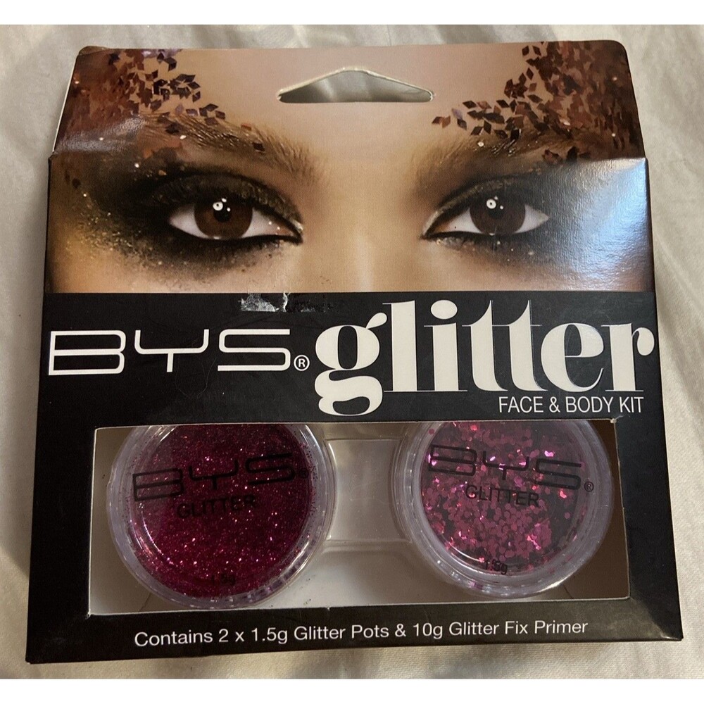 BYS Glitter Face and Body Kit Glitter Pots and Glitter Fix Set Primer - Fuchsia